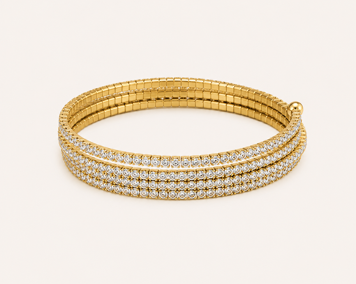 Crystal Wrap Spring Bracelet – crystal-lined flexible spring-coil bracelet in 18K gold plated finish