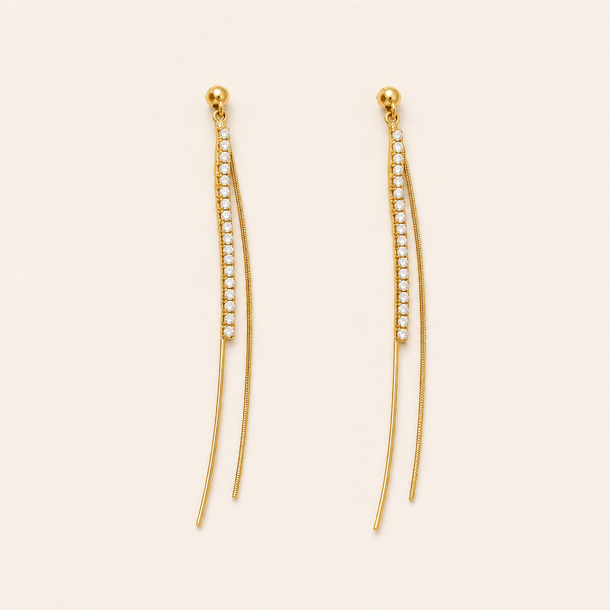 Curved Bar Chain Drop Earrings – minimalist curved-bar chain drop earrings in 18K gold plated finish