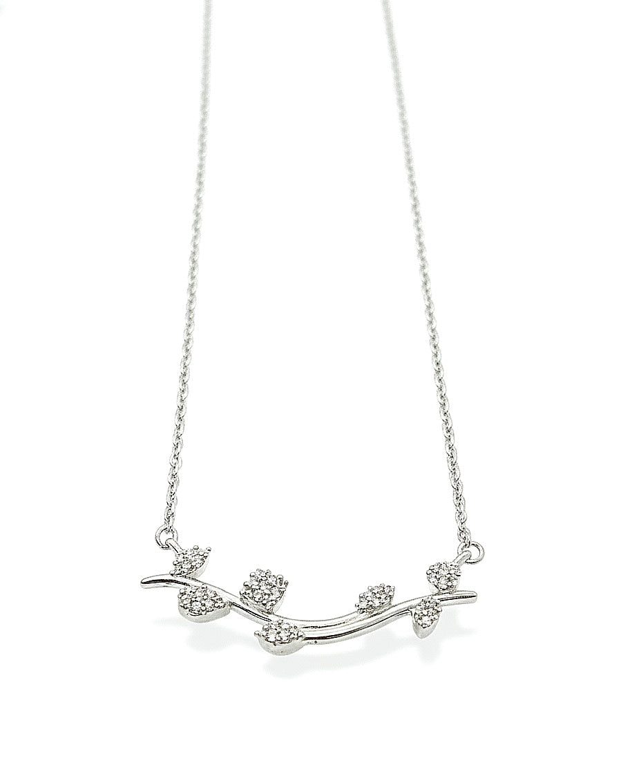 cz leaf branch chain motif pendant necklace