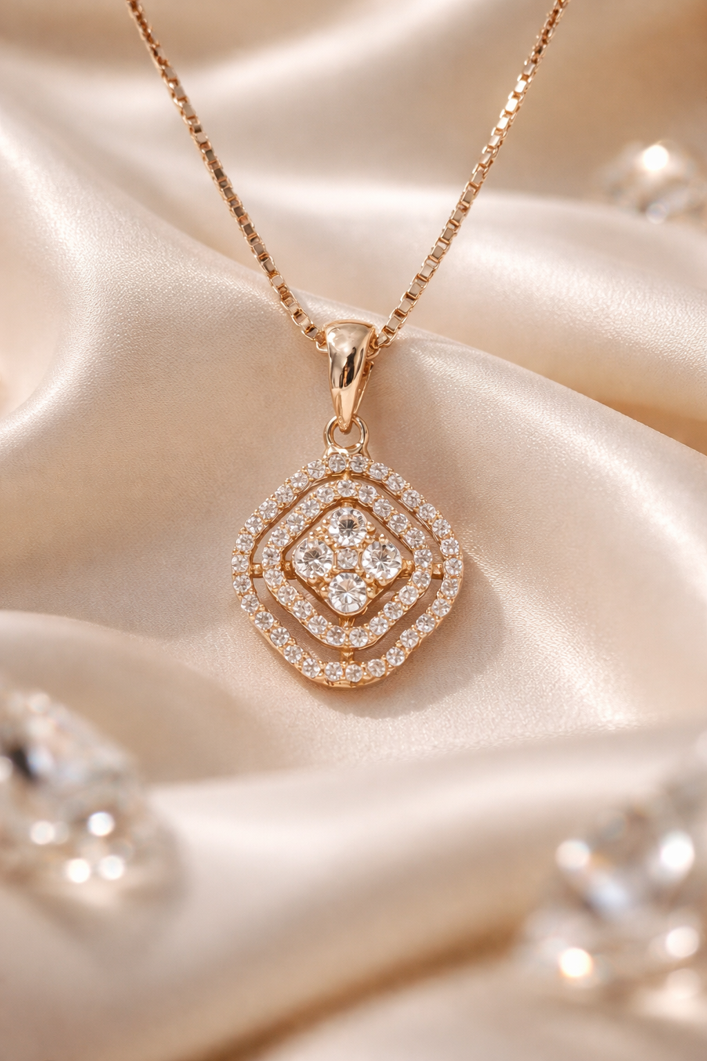 cz stones square pendant necklace