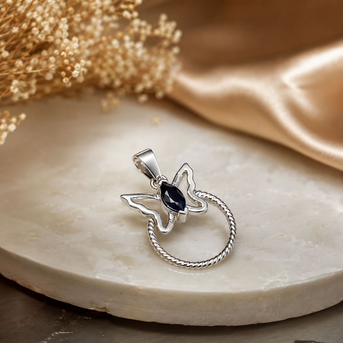 Natural Black Onyx Pendant | 925 Sterling Silver | Butterfly Pendant