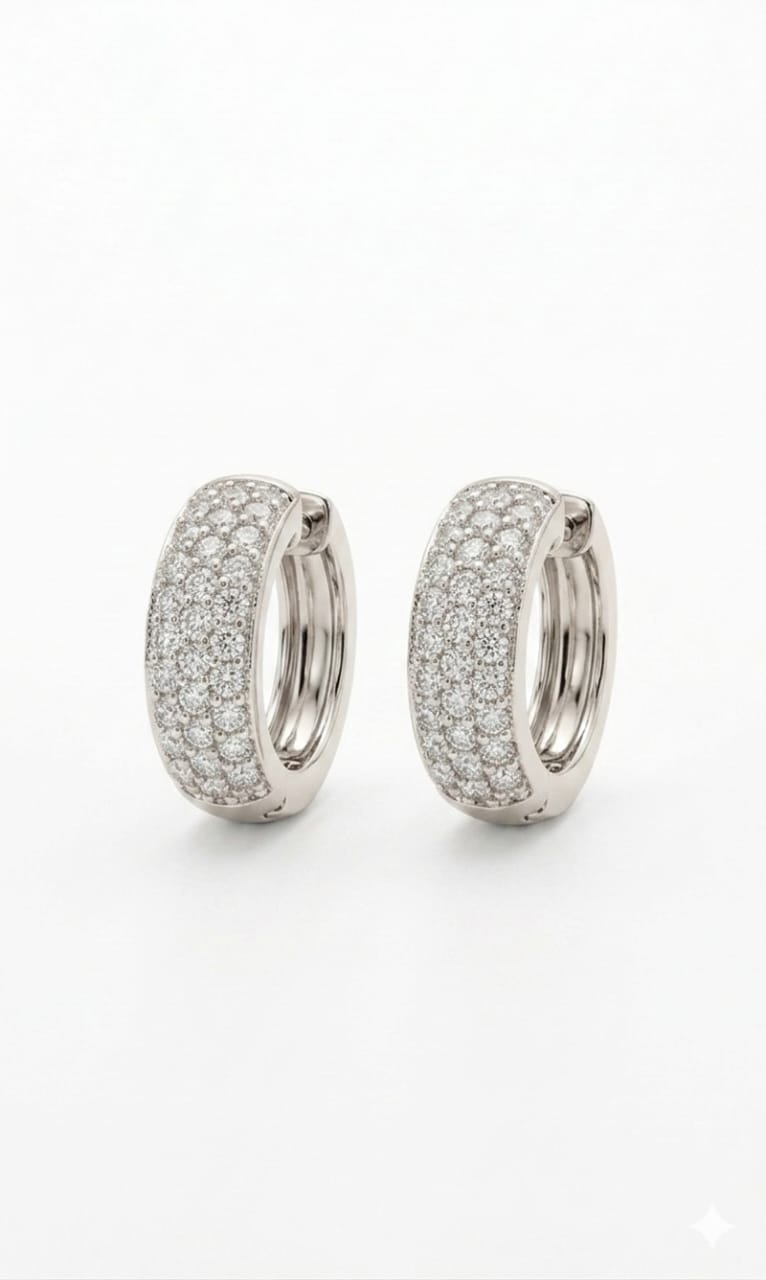 925 Sterling Silver Rhodium Plated Triple Row Micro-Pave Hoop Earrings (Huggie Style