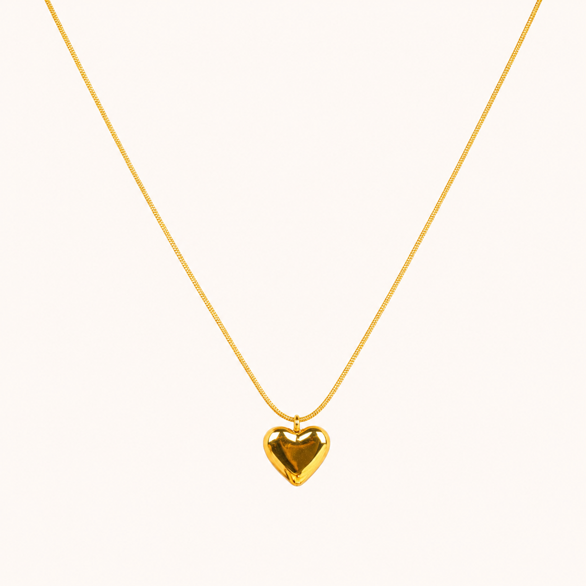 Classic dainty flat heart pendant on 40.5cm snake chain in 18K gold-plated stainless steel