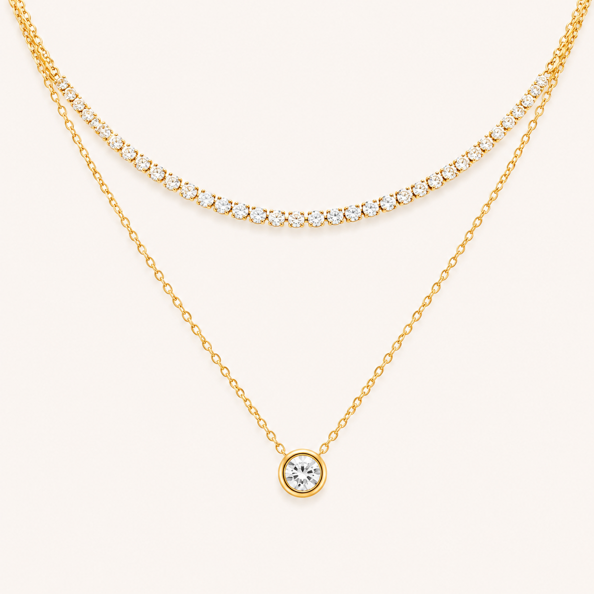 18K Gold Plated Sparkling Tennis & Heart Laye for Women | Anti Tarnish