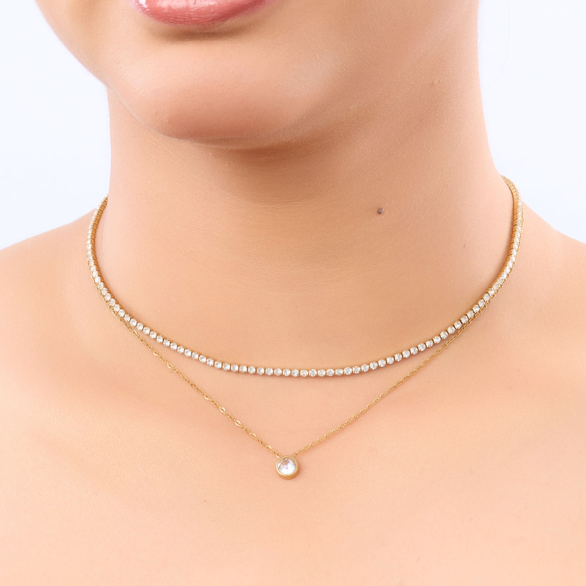 18K Gold Plated Sparkling Tennis & Heart Laye for Women | Anti Tarnish