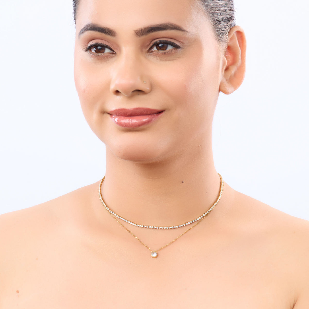 18K Gold Plated Sparkling Tennis & Heart Laye for Women | Anti Tarnish