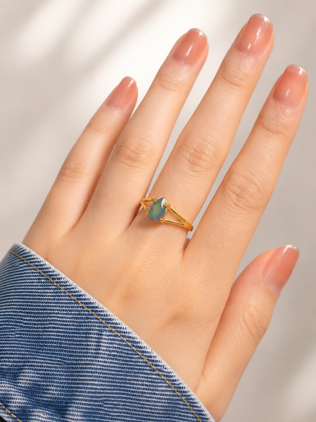 Noir Tide Black Opal Gold Plated 925 Sterling Silver Ring