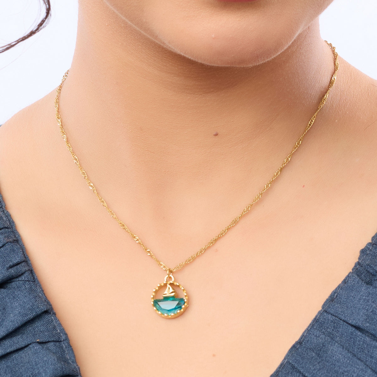 Dopamine Ocean Sailboat Pendant Necklace