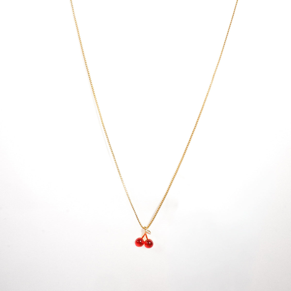 Dual Red Cherry Pendant Gold Necklace - red cherry charm pendant gold necklace Y2K style for women