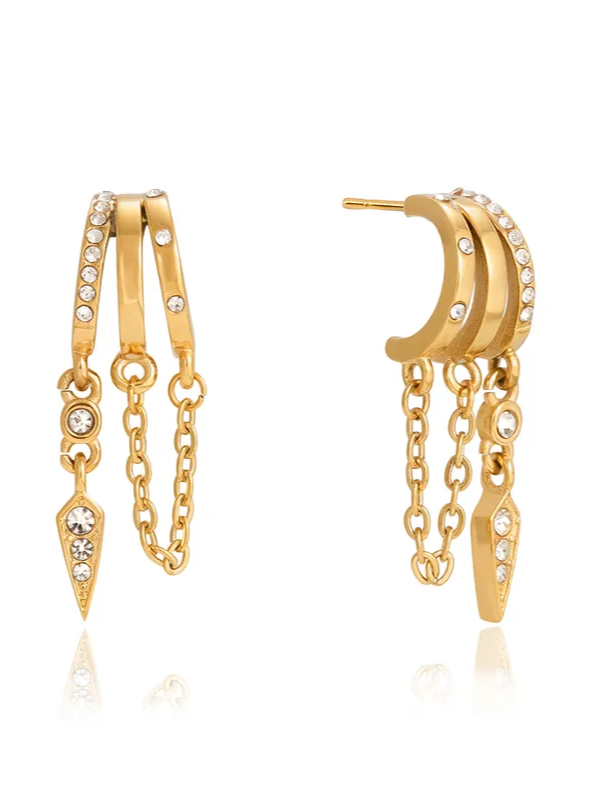 Pair of dual stone drop earrings �? 18k gold-plated elegant dual-stone drops for evening and gifting.