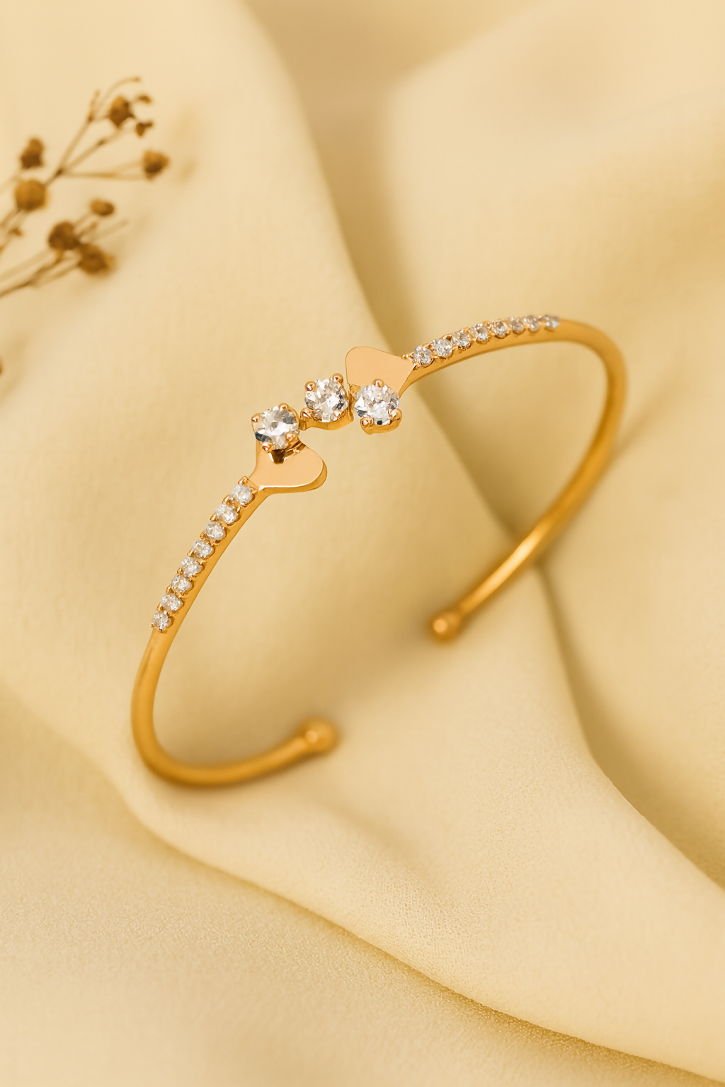 Anuradha Art Jewellery rose gold finish heart design with cubic zirconia stud cuff bracelet, Kada bracelet for women and girls.