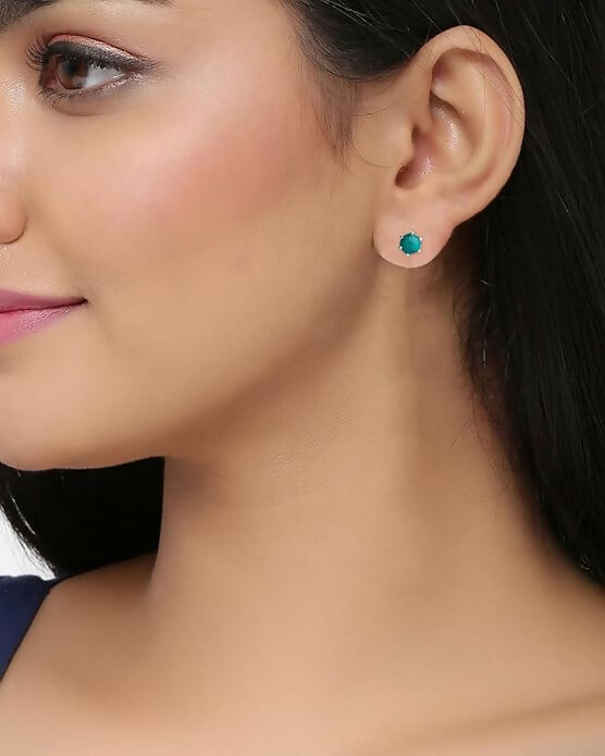 925 Sterling Silver Turquoise Eartops for Women | Natural Sky Blue Gemstone Stud Earrings | High Polish Jewelry