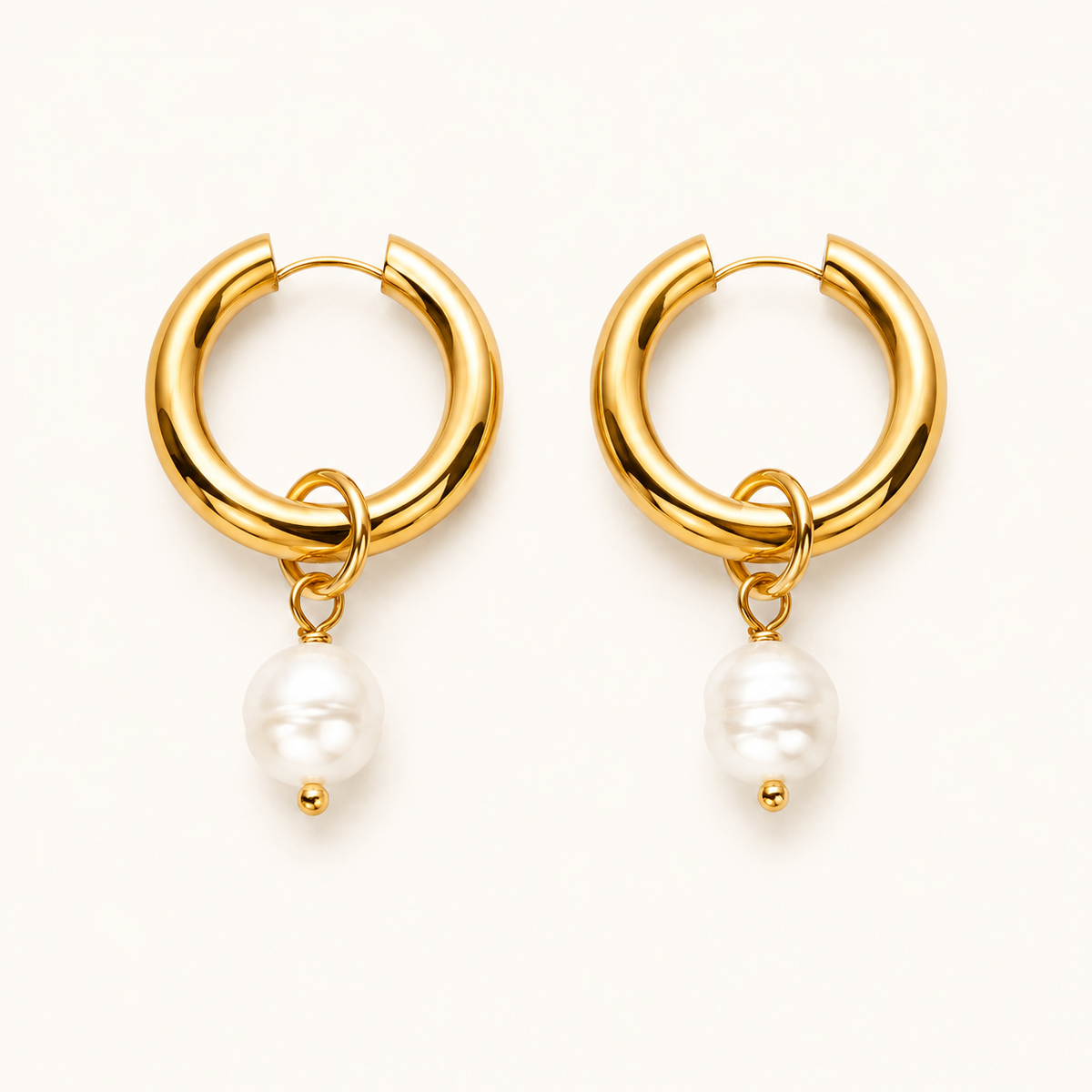 Edge Baroque Pearl Drop Hoop Earrings – gold hoop with baroque pearl charm, 4.2cm statement earrings