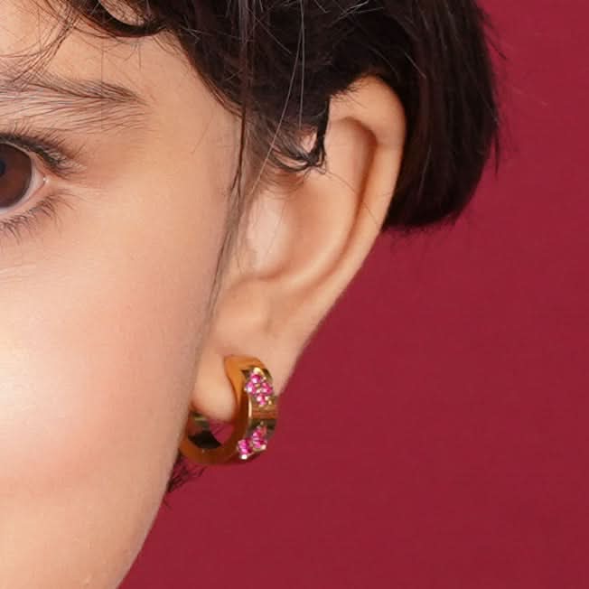Edge Clover Crystal Huggie Hoop Earrings