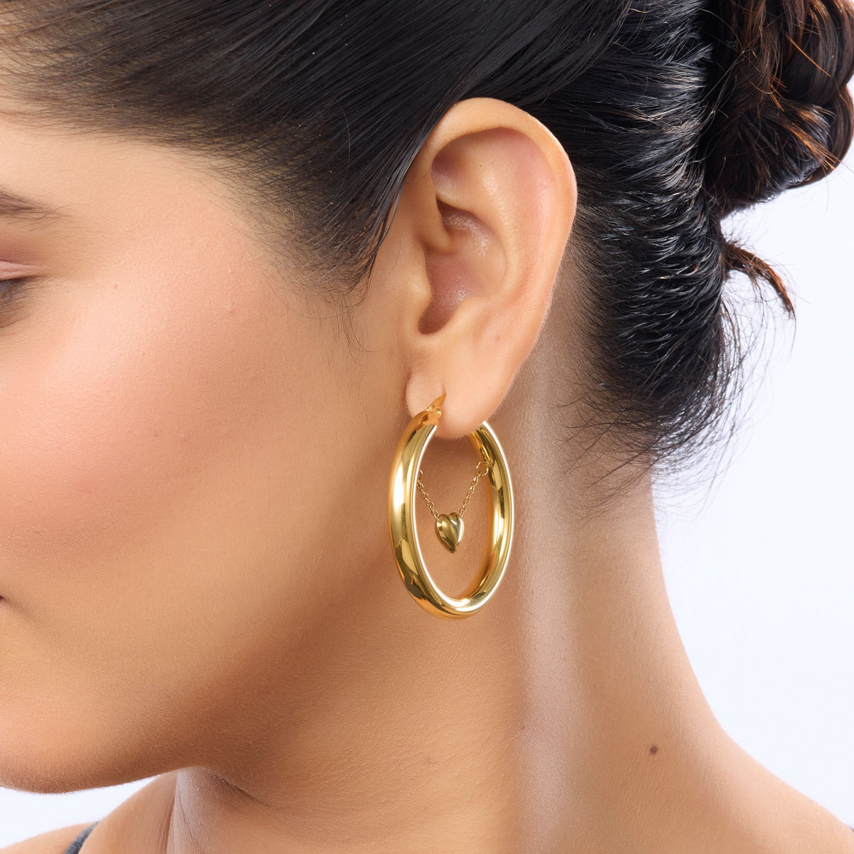Edge Heart Charm Statement Hoop Earrings