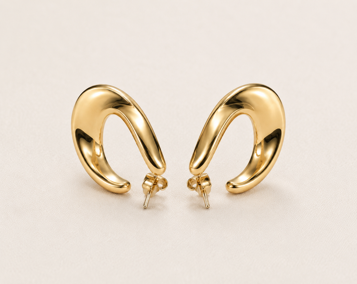 Edge Sculptural Open-Arc Drop Earrings – tapered sweeping curve sculptural gold drop earrings from Edge Collection