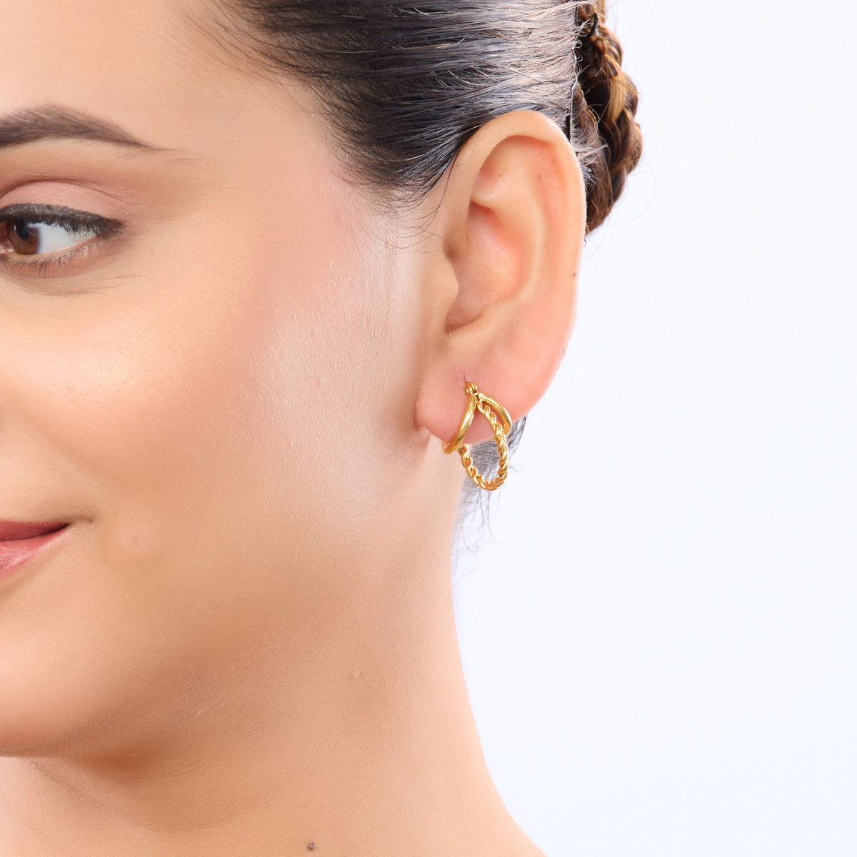 Edge Triple-Band Rope Huggie Hoop Earrings