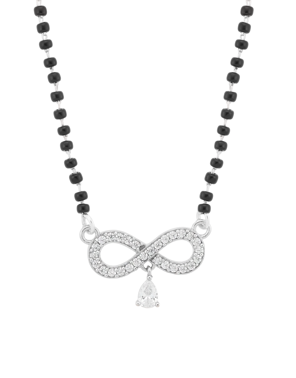 Elegant Black Beads Mangalsutra with Sparkling Infinity Pendant