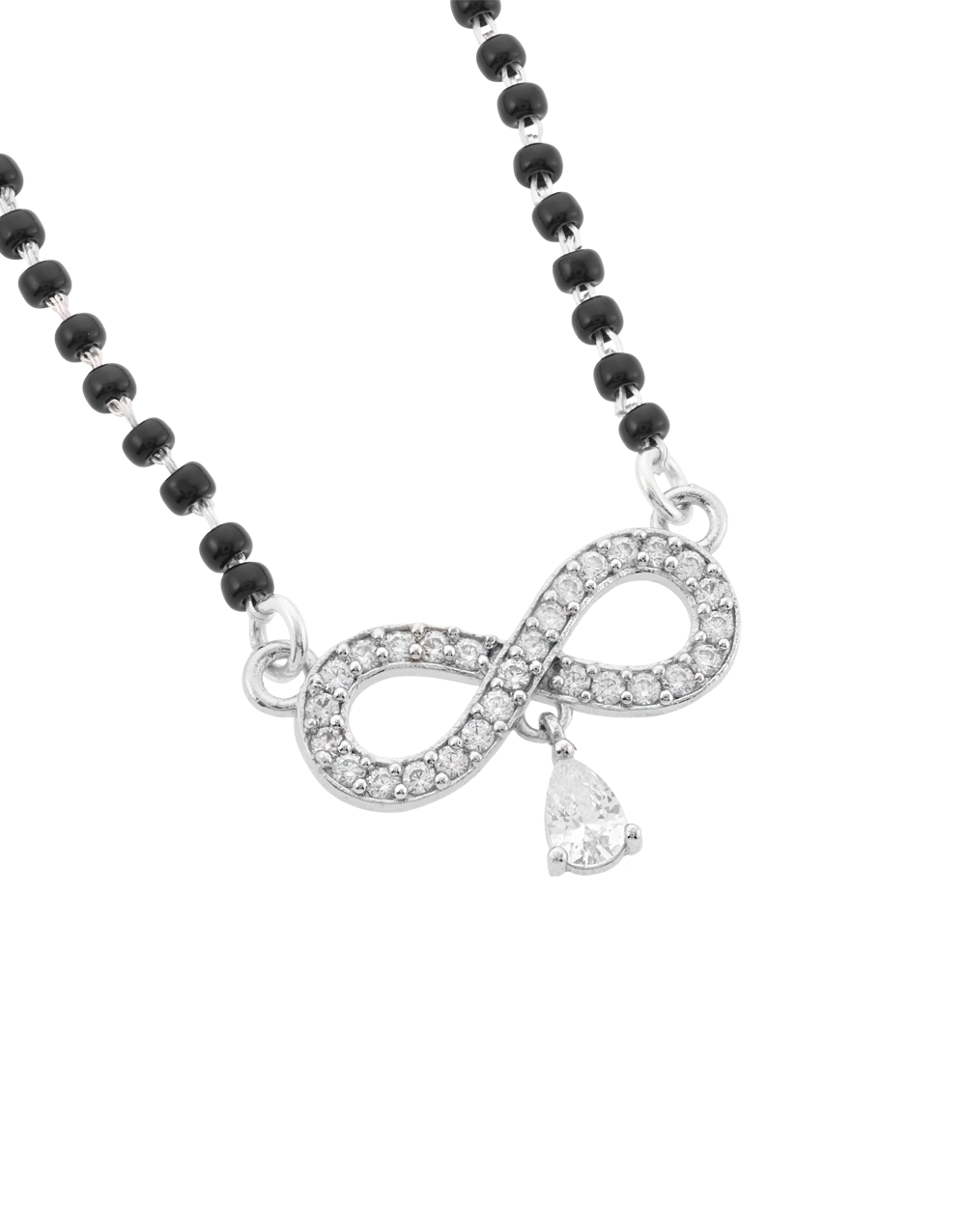 Elegant Black Beads Mangalsutra with Sparkling Infinity Pendant