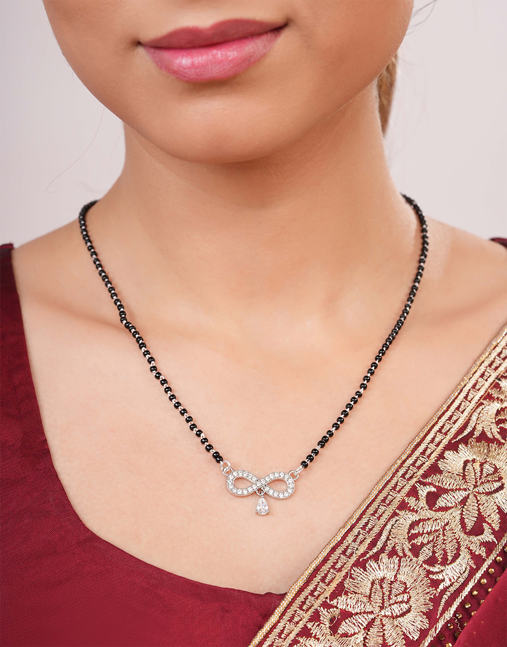 Elegant Black Beads Mangalsutra with Sparkling Infinity Pendant