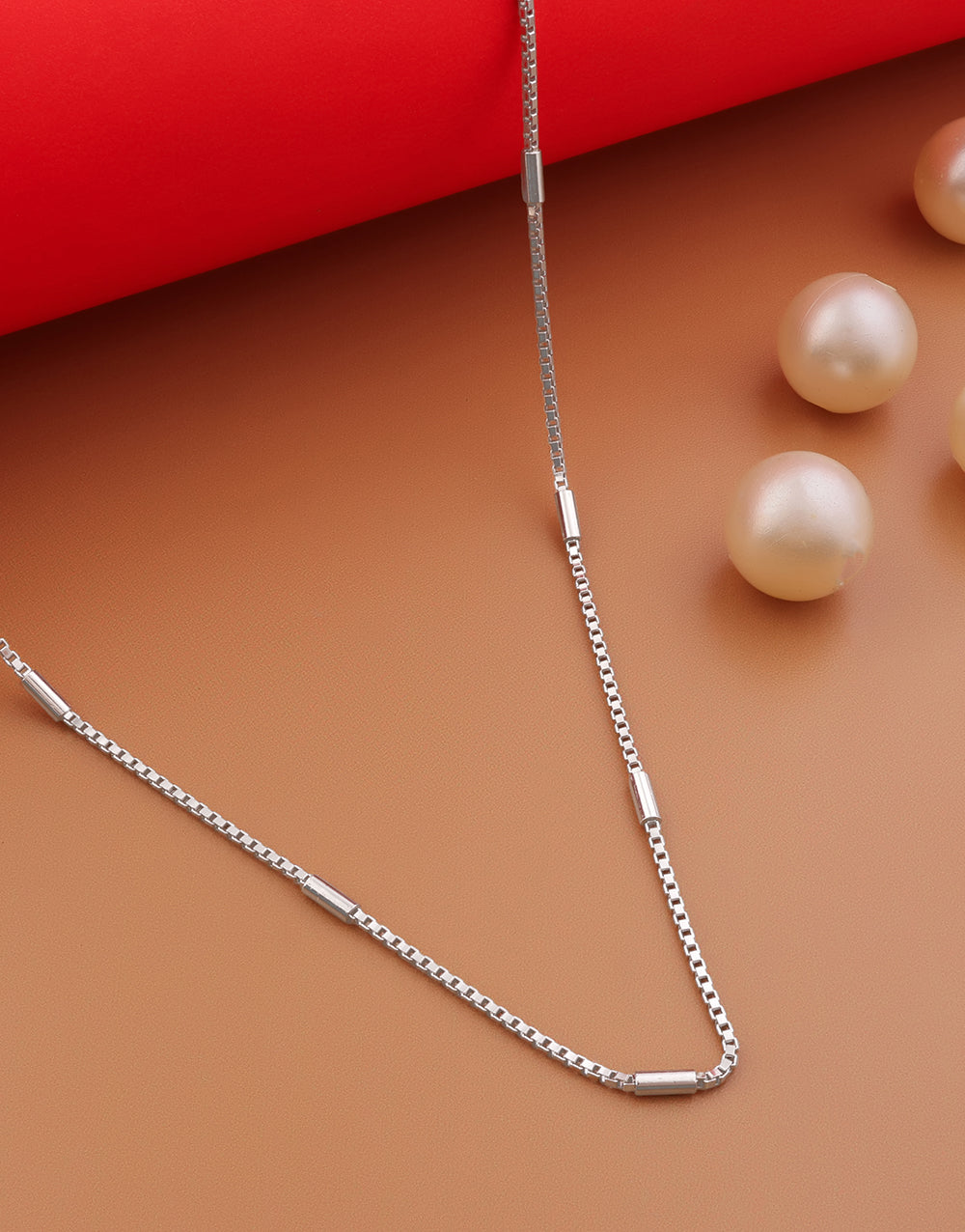 Elegant Box Chain Anklet with Tube Detailing – Silver Tone