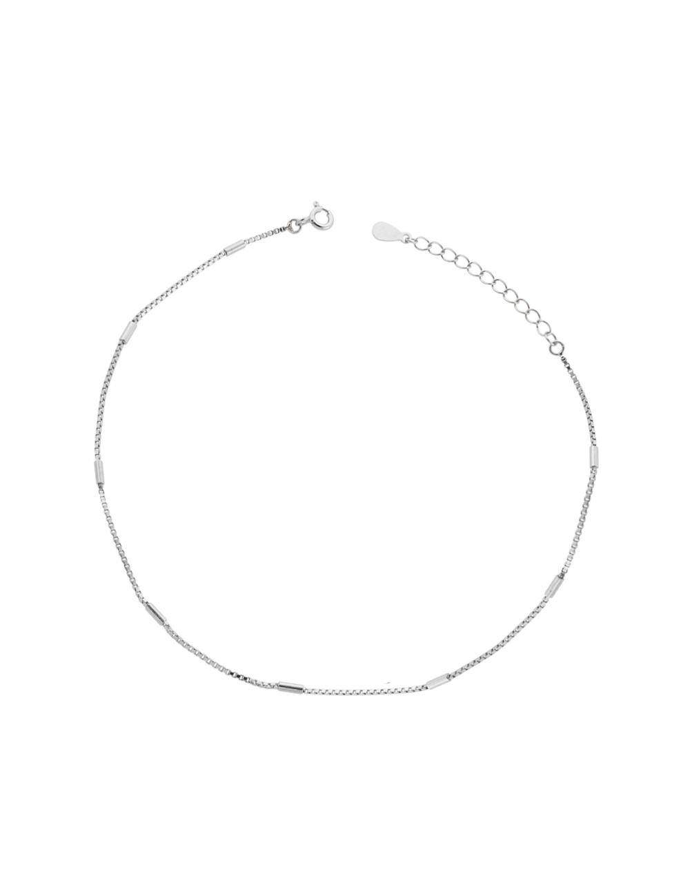 Elegant Box Chain Anklet with Tube Detailing – Silver Tone