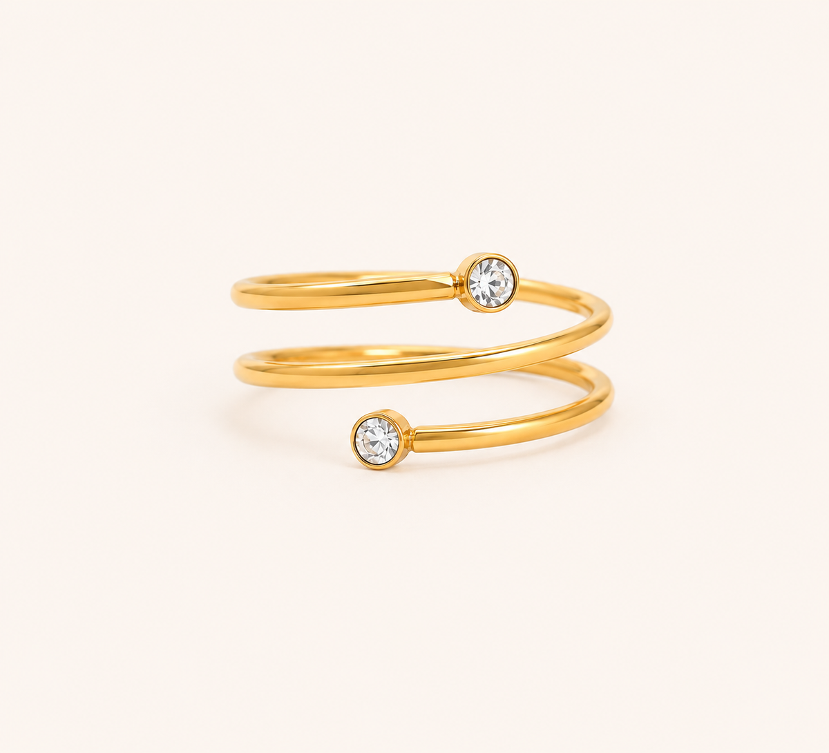 Elegant Double Loop Crystal Ring – crystal-accented double loop open ring in 18K gold plated finish for women