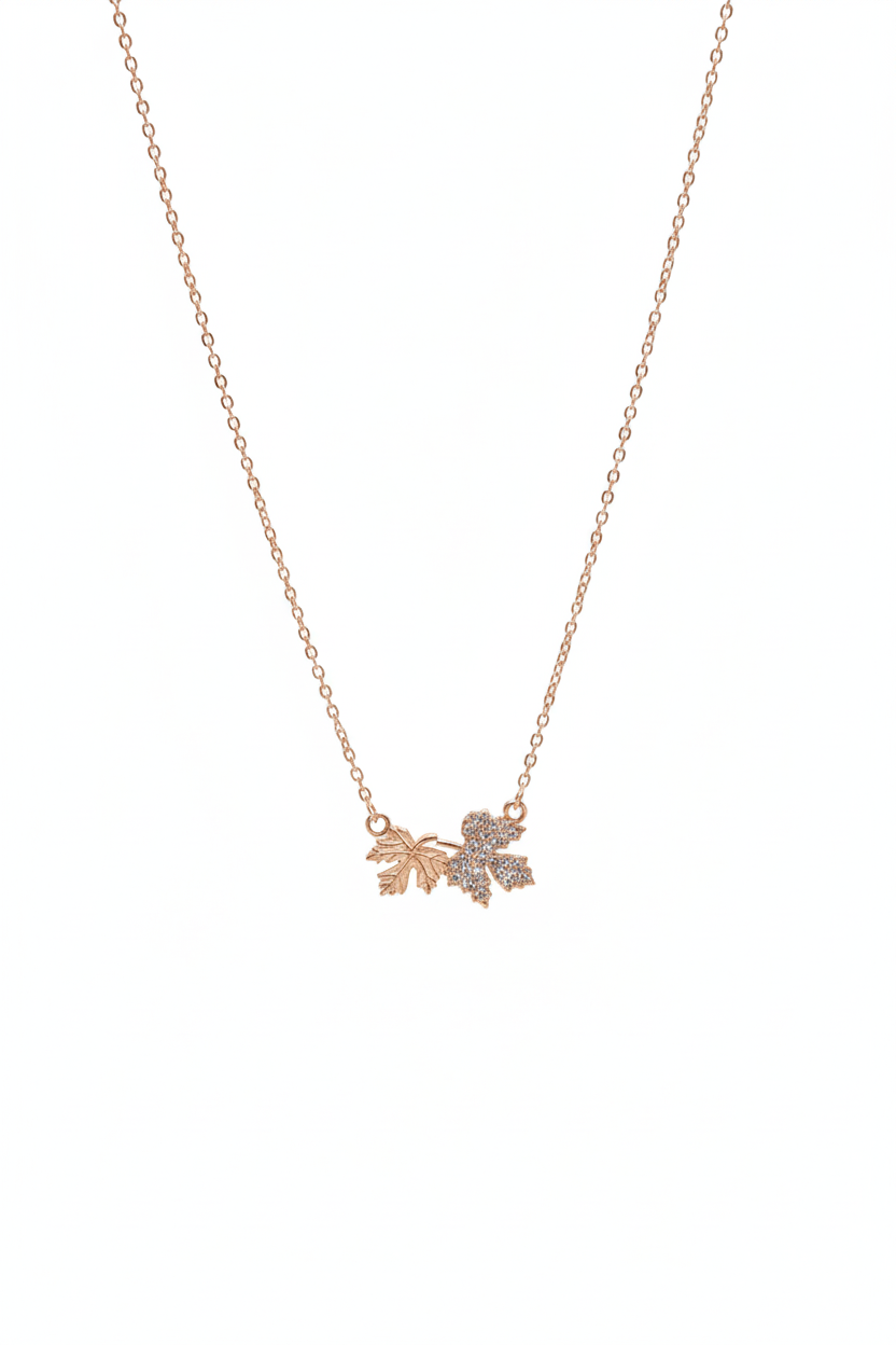 elegant leaf sparkle silver rose gold necklace