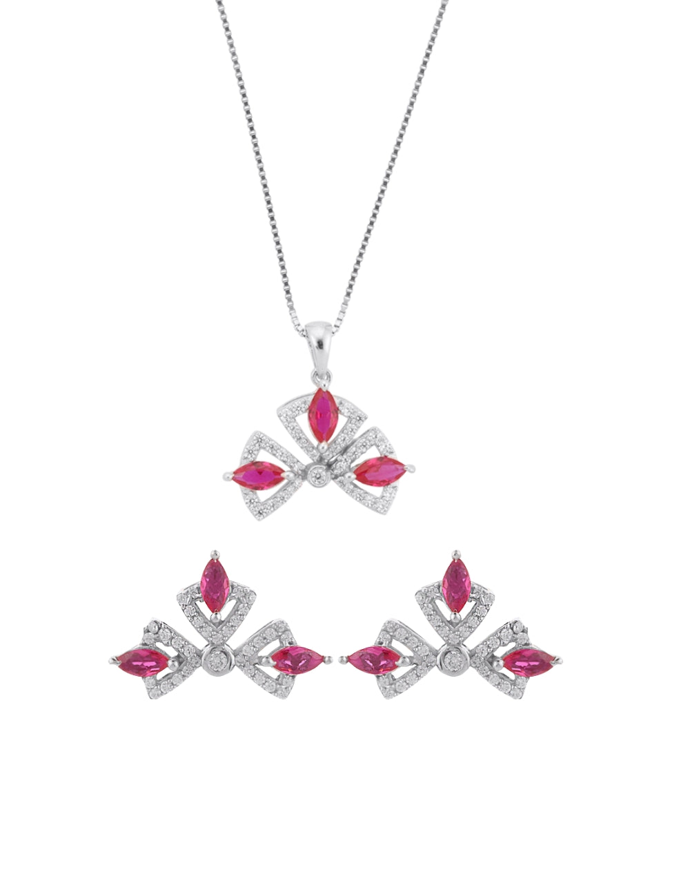 Elegant Pink CZ Stone Pendant & Earrings Jewellery Set
