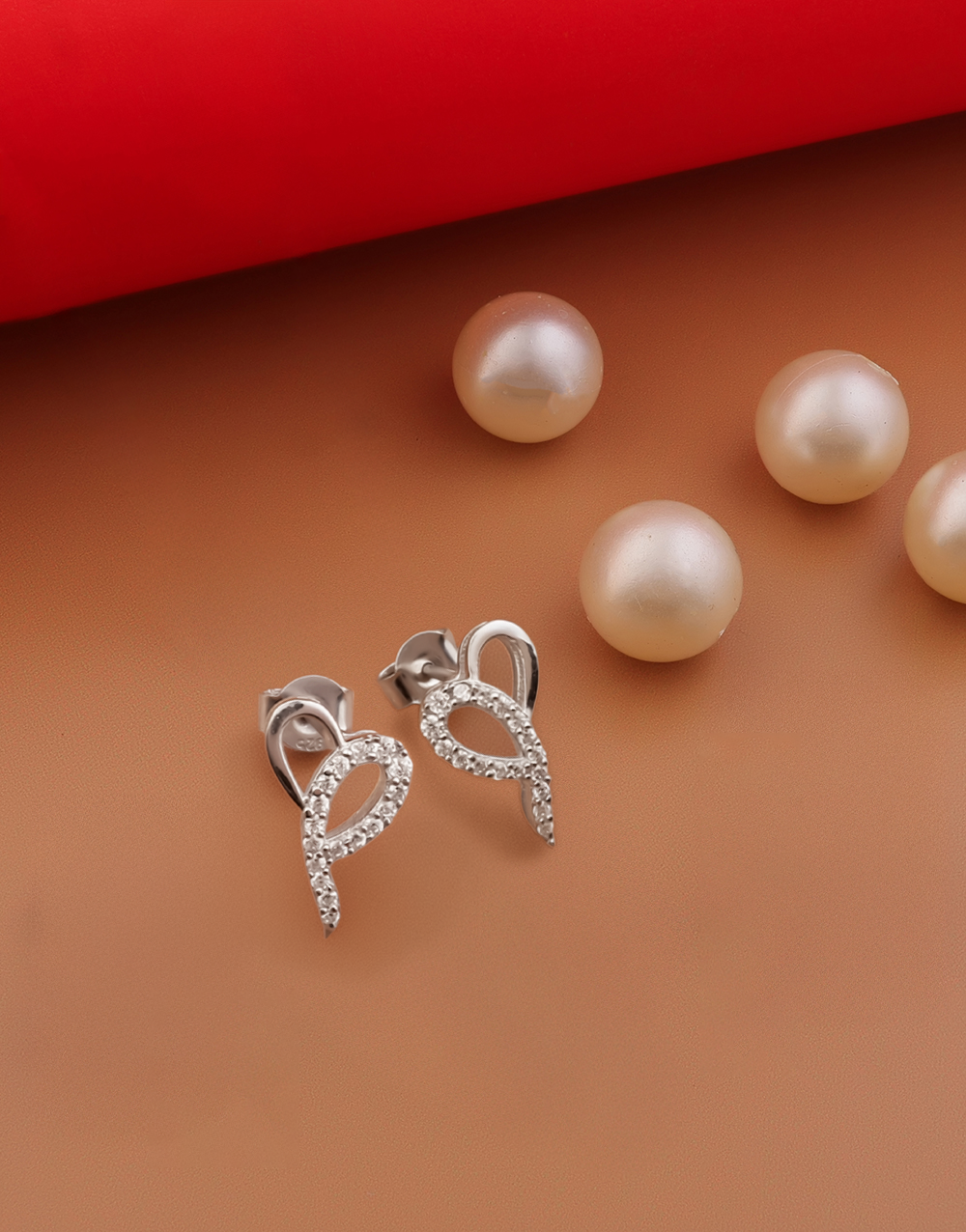 Elegant Ribbon Design CZ Stud Earrings