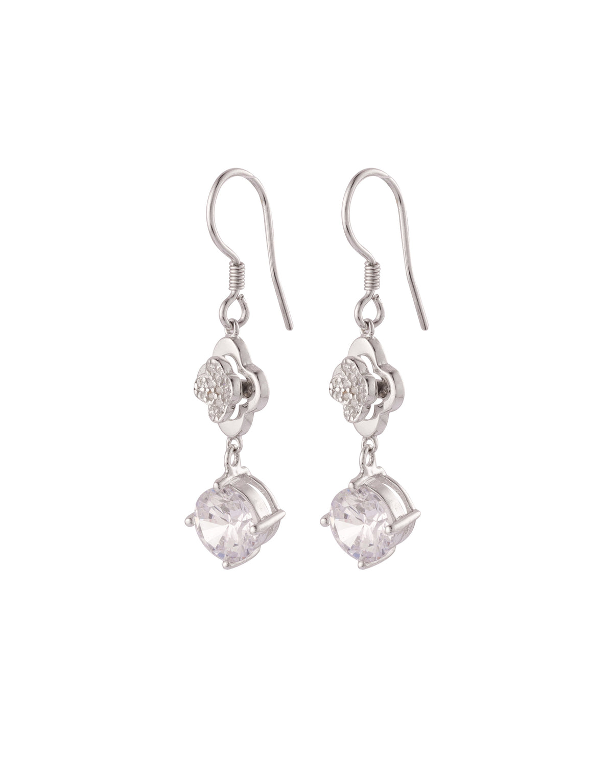 elegant silver drop earrings with sparkling white stones