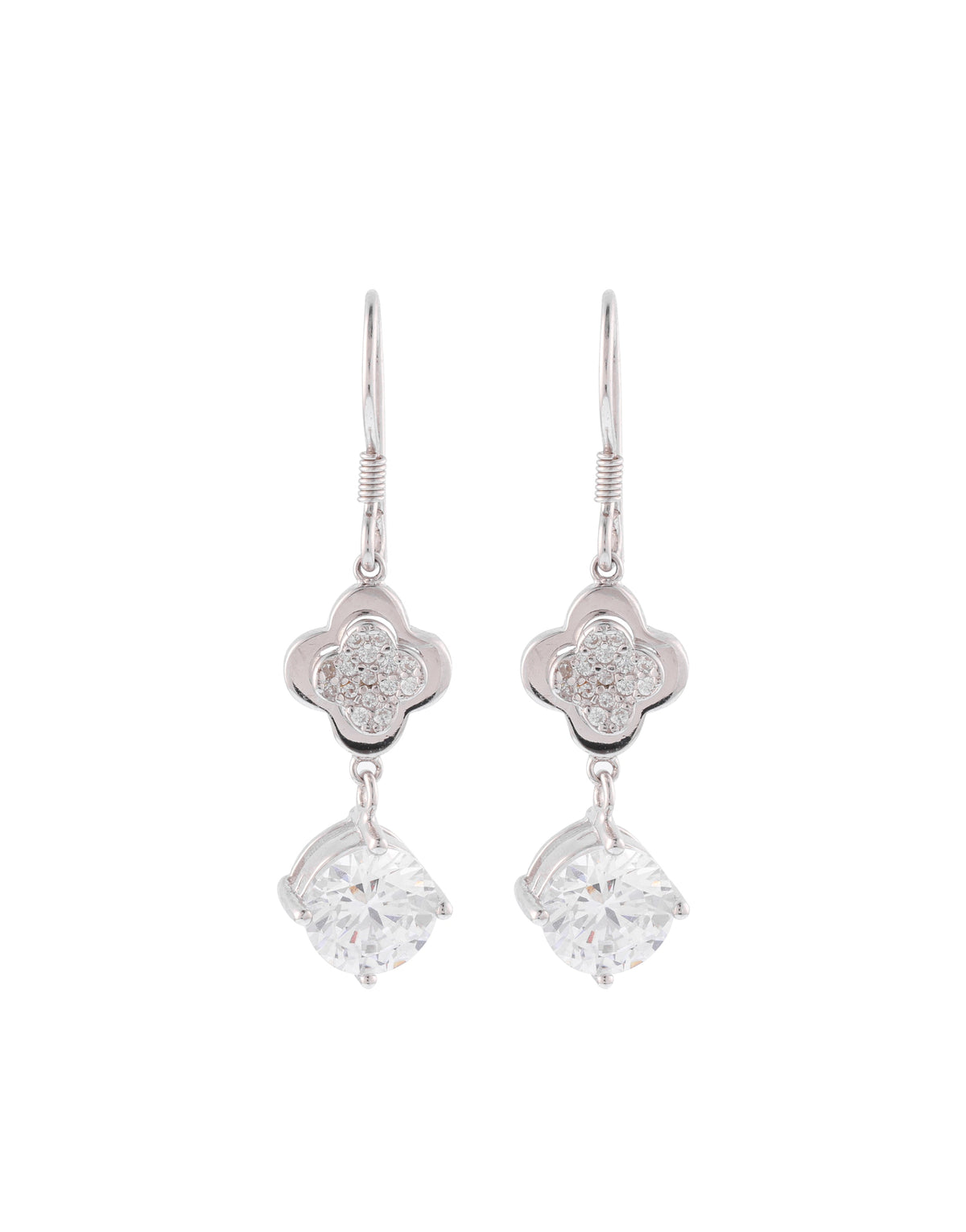 elegant silver drop earrings with sparkling white stones