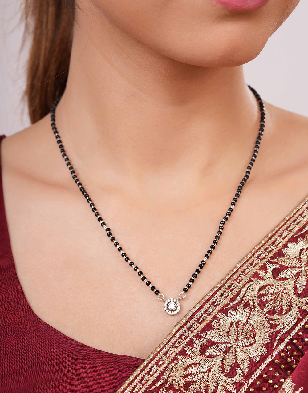 Elegant Mangalsutra Necklace with CZ Stone Pendant