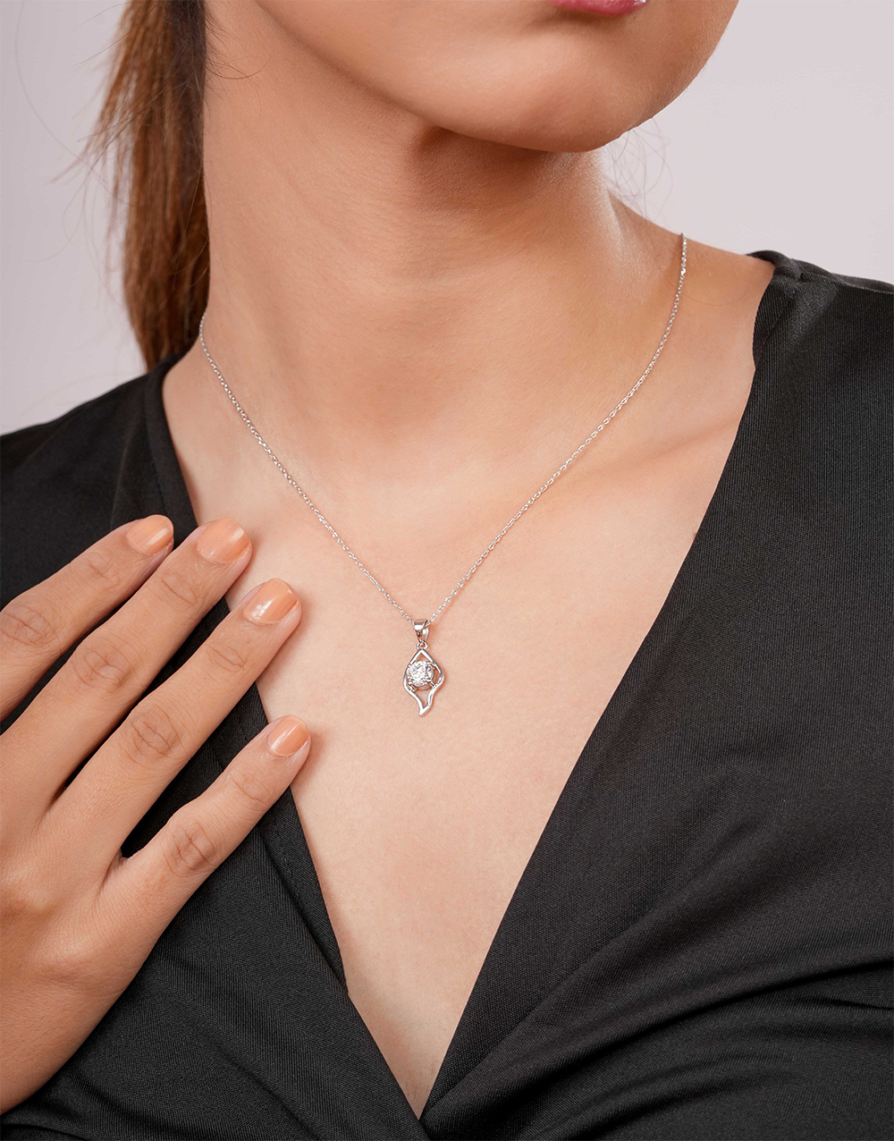 Elegant Teardrop CZ Stone Pendant in 925 Sterling Silver