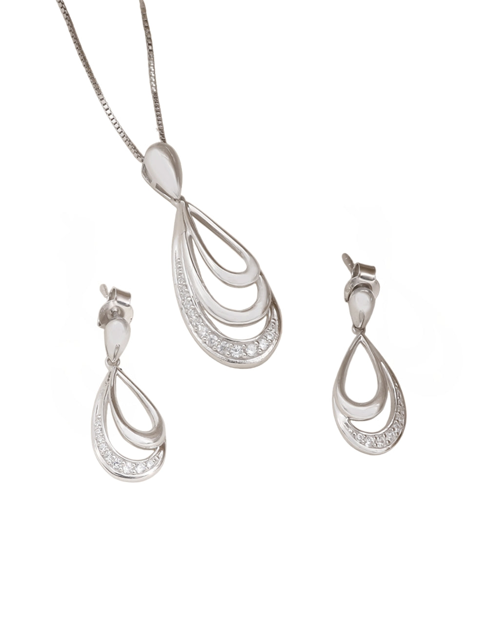 Elegant Teardrop Design Silver Plated Pendant & Earrings Set