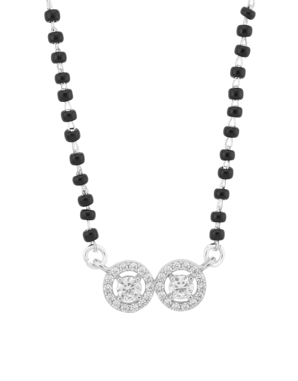 Elegant Double Circle Stone Pendant Mangalsutra with Black Beads Chain