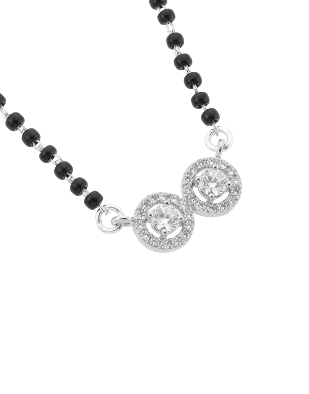 Elegant Double Circle Stone Pendant Mangalsutra with Black Beads Chain