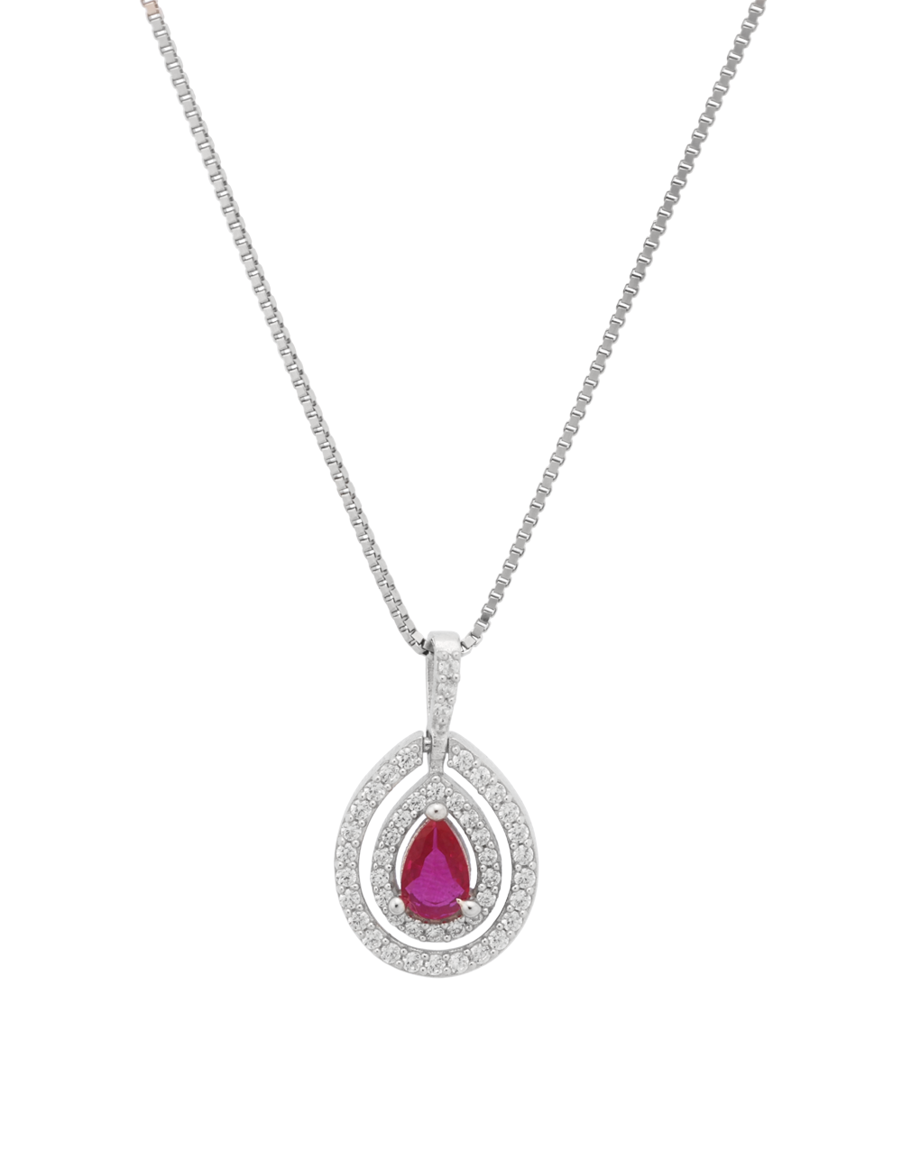 Elegant teardrop ruby pendant with sparkling CZ accents