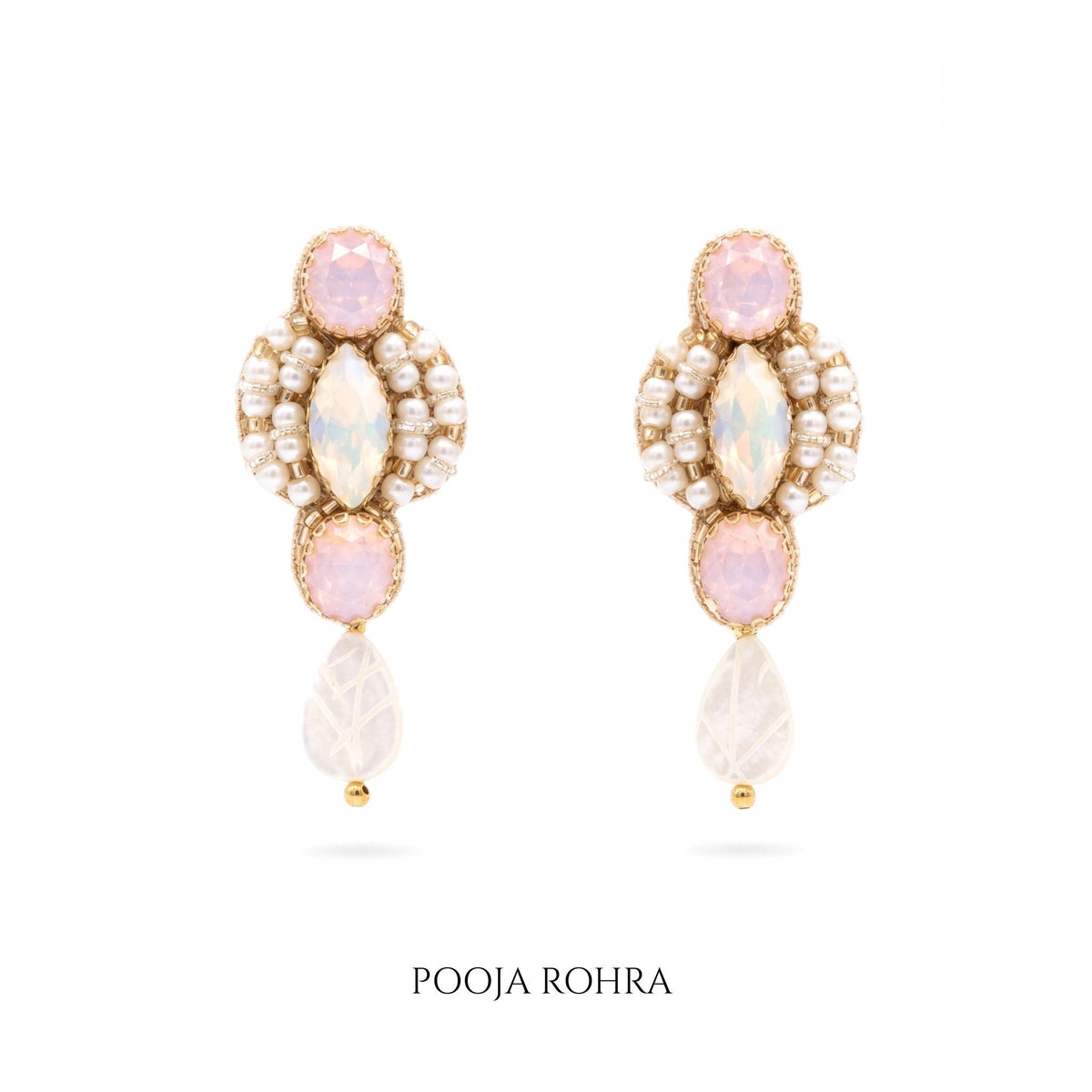 Aurelia Opal & Pearl Drop Earrings handcrafted by Label Pooja Rohra