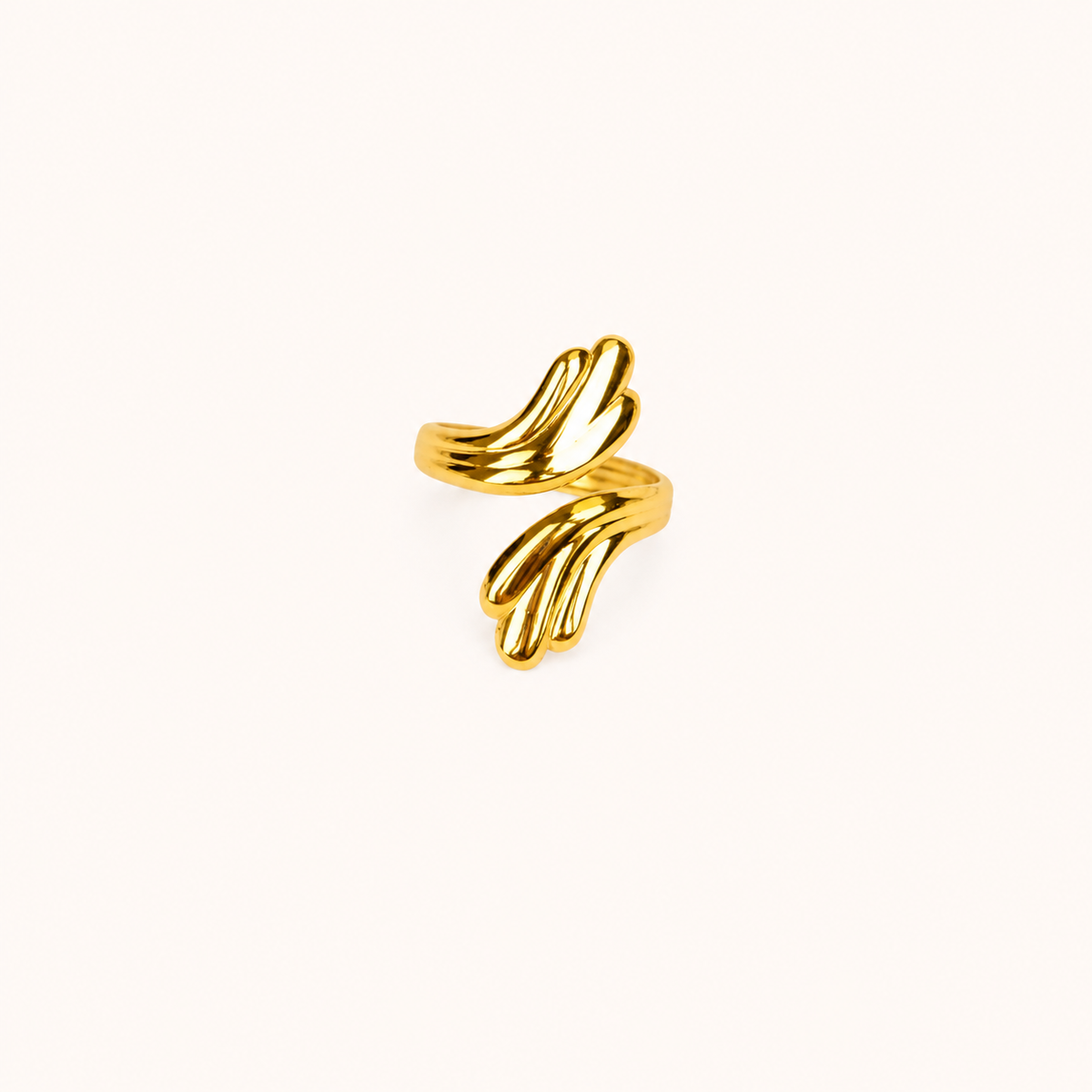 Ethereal Gilded Plume Ring – sculpted gilded feather plume ring in 18K gold plated finish for women