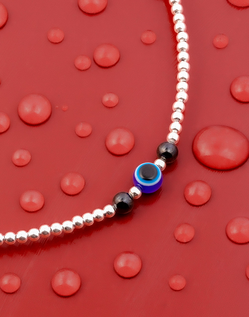 Evil Eye Silver Beaded Anklet