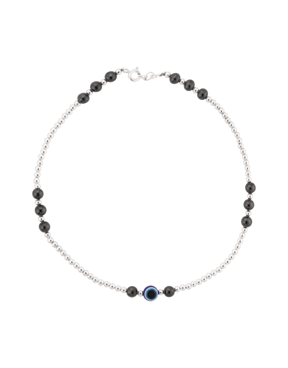 Evil Eye Silver Beaded Anklet