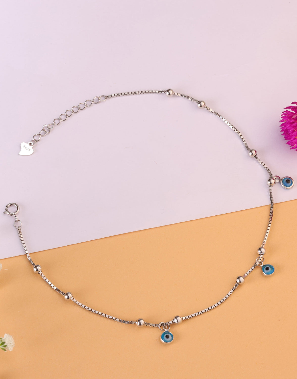 protective evil eye sterling silver anklet with charm