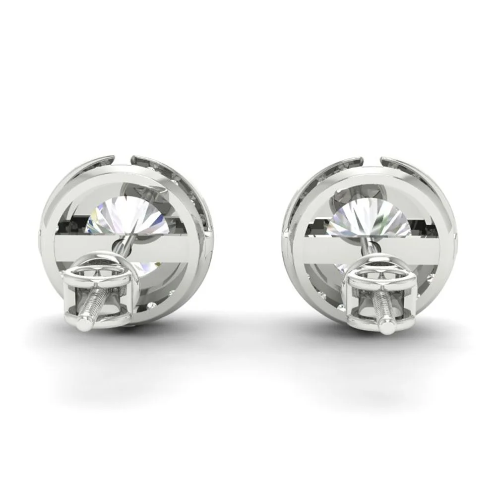 2.94Ct Round Cut Moissanite Halo Stud Earrings 14K Gold Plated Screw Back