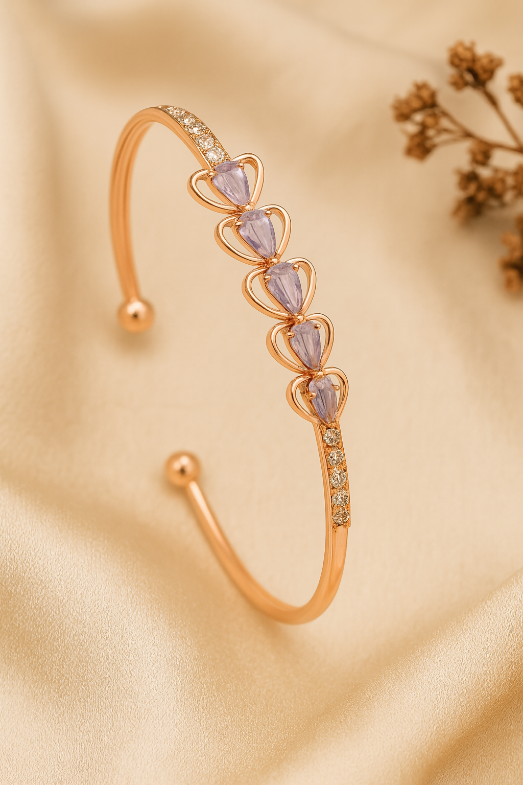 Anuradha Art Jewellery trendy golden finish with shimmering white stone stud Adjustable Kada bracelet for women and girls.
