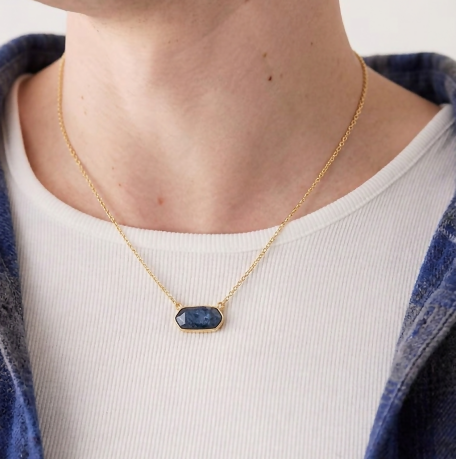 Terra Bar Moss Kyanite Gold Plated 925 Sterling Silver Necklace