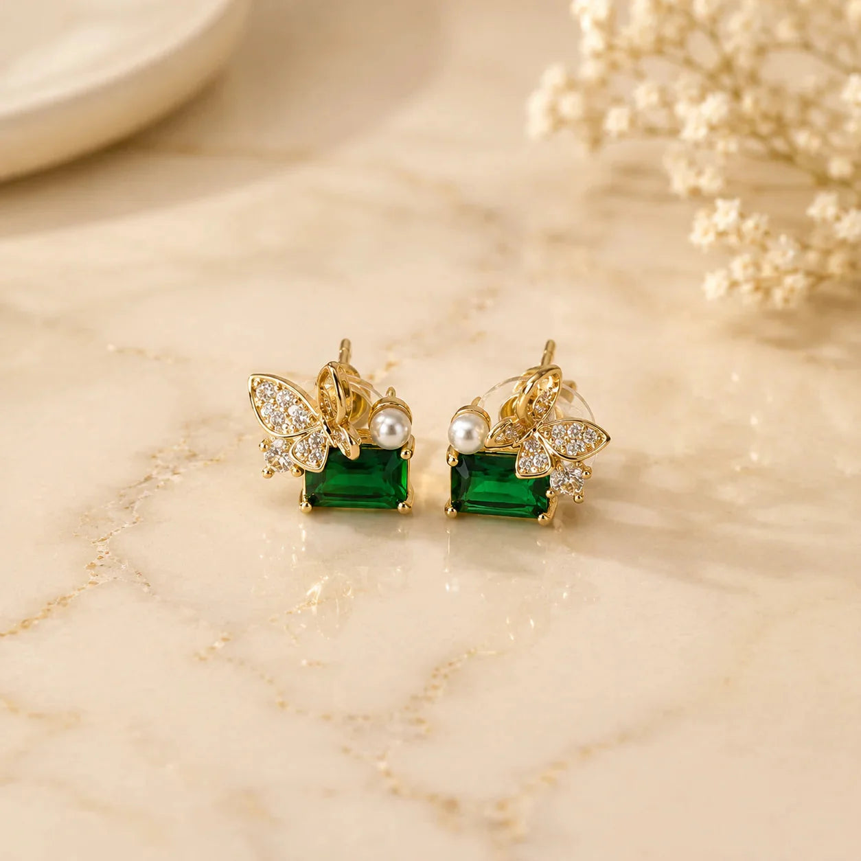 emerald-green-butterfly-stud-earrings-for-women-pearl-cz-gold-plated-earrings-anti-tarnish-luxury-earrings