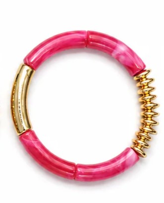 pink-resin-gold-stretch-bracelet-for-women-elastic-statement-bangle-premium-fashion-bracelet