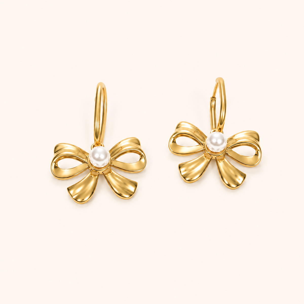 Flora Bow Knot Pearl Centre Drop Earrings