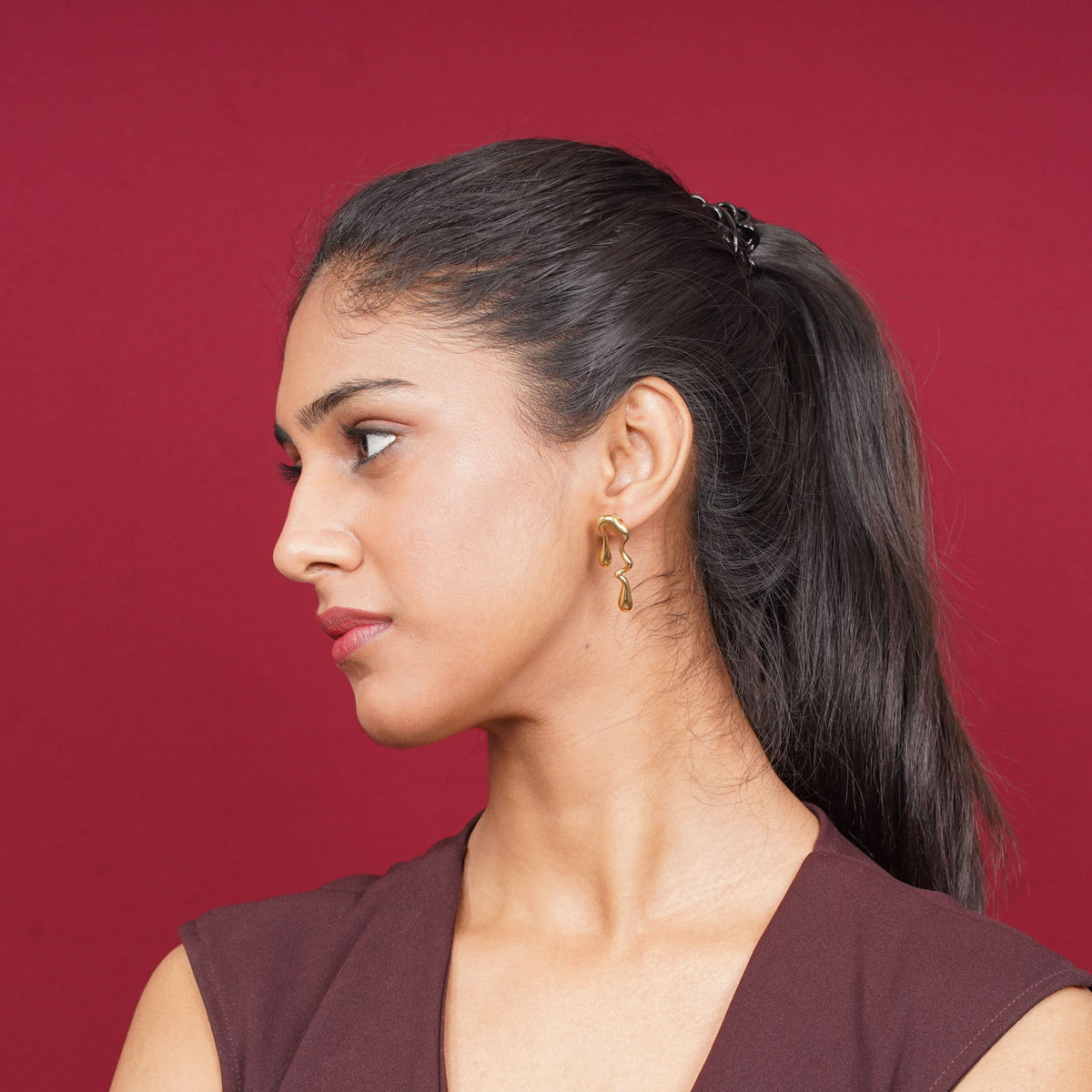 Flora Golden C-Shape Smooth Open Hoop Earrings